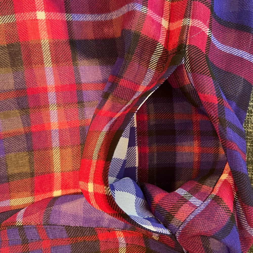Adrianna Papell Plaid Drawstring Waist Dress Purple Blue Large 12 14 16 - Picture 14 of 14